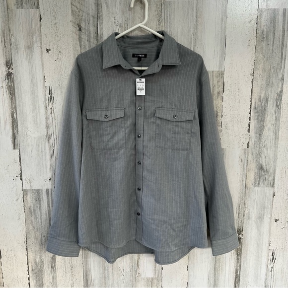 Express Men’s Long Sleeve Button Down Shirt Size XL Gray/Gray Stripe - Picture 1 of 7